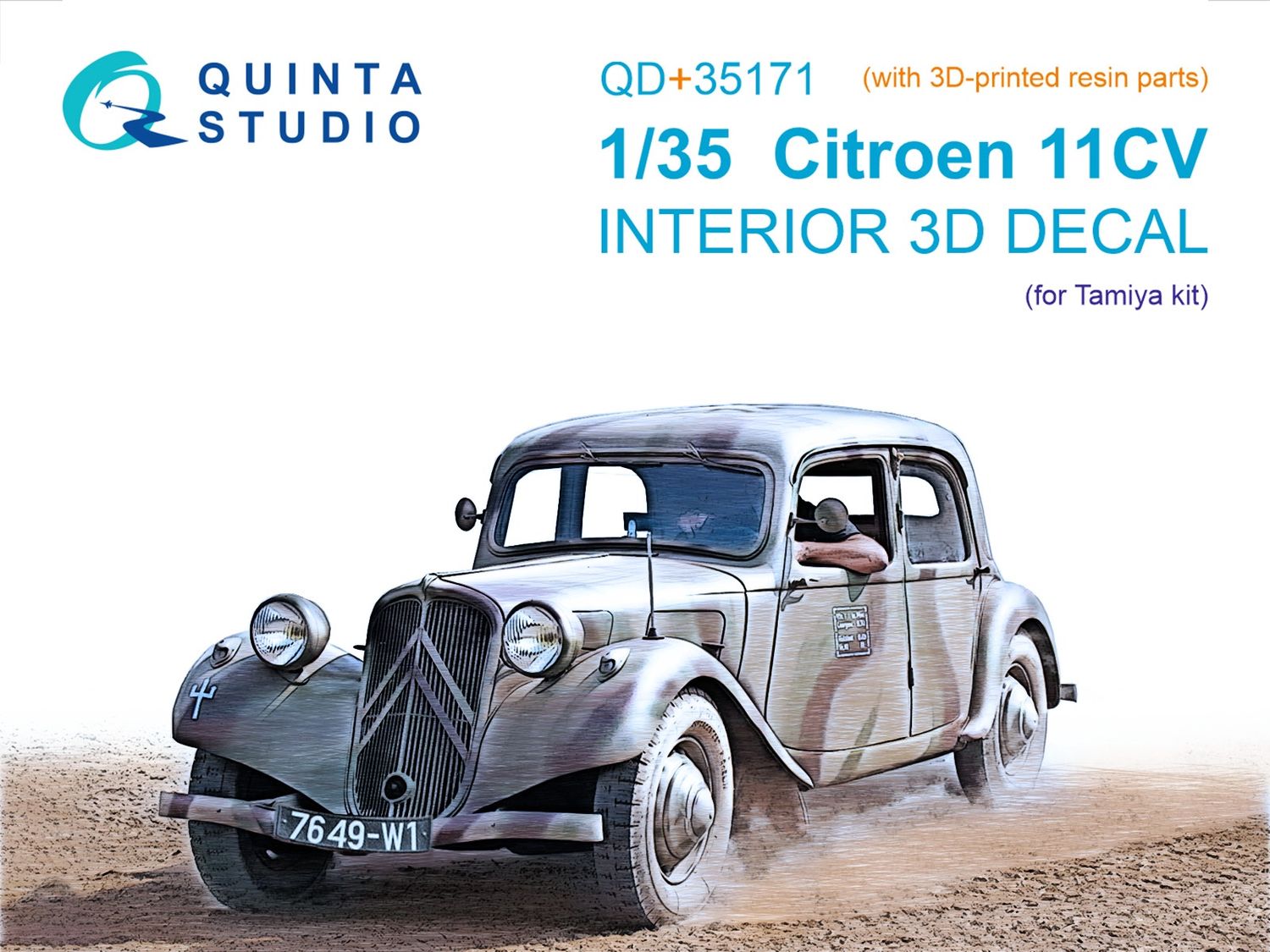 QD+35171 - Citroen 11CV 3D-Printed &amp; coloured Interior on decal paper (Tamiya) (with 3D-printed resin parts)  - 1:35
