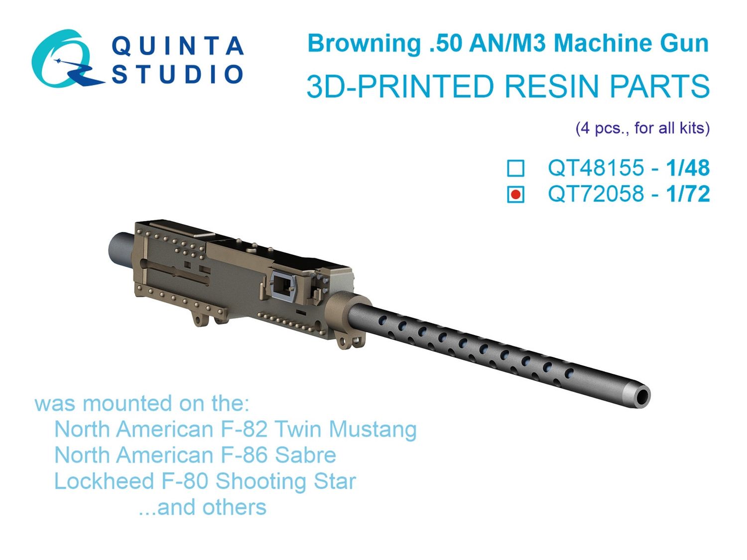 QT72058 - Browning .50 ANM3 Machine Gun, 4 pcs (for all kits) - 1:72