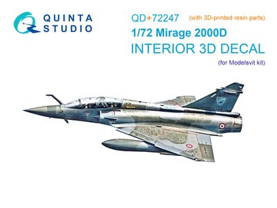 QD+72247 - Mirage 2000D 3D-Printed &amp; coloured Interior on decal paper (Modelsvit) (with 3D-printed resin part) - 1:72