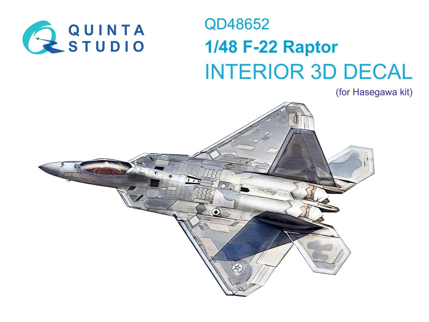 QD48652 - F-22 Raptor 3D-Printed &amp; coloured Interior on decal paper (Hasegawa) - 1:48