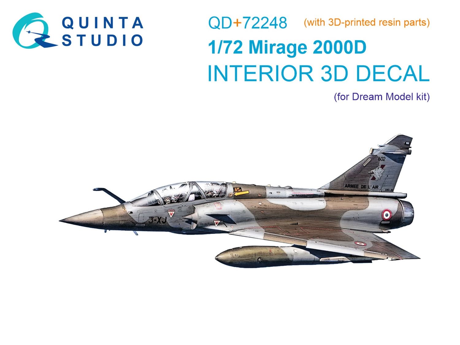 QD+72248 - Mirage 2000D 3D-Printed &amp; coloured Interior on decal paper (Dream Model) (with 3D-printed resin part) - 1:72