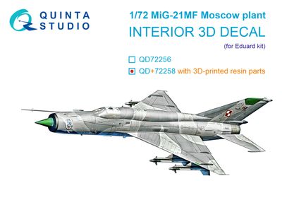 QD+72258 - MiG-21MF (Moscow plant) 3D-Printed &amp; coloured Interior on decal paper (Eduard) (with 3D-printed resin parts) - 1:72