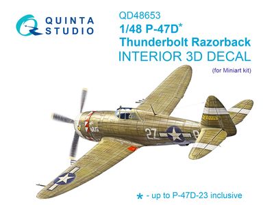 QD48653 - P-47D Thunderbolt Razorback 3D-Printed &amp; coloured Interior on decal paper (Miniart) - 1:48