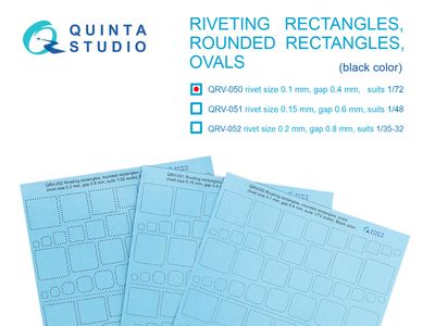 QRV-050 - Riveting rectangles, rounded rectangles and ovals  (rivet size 0.10 mm, gap 0.4 mm, suits 1:72), Black color