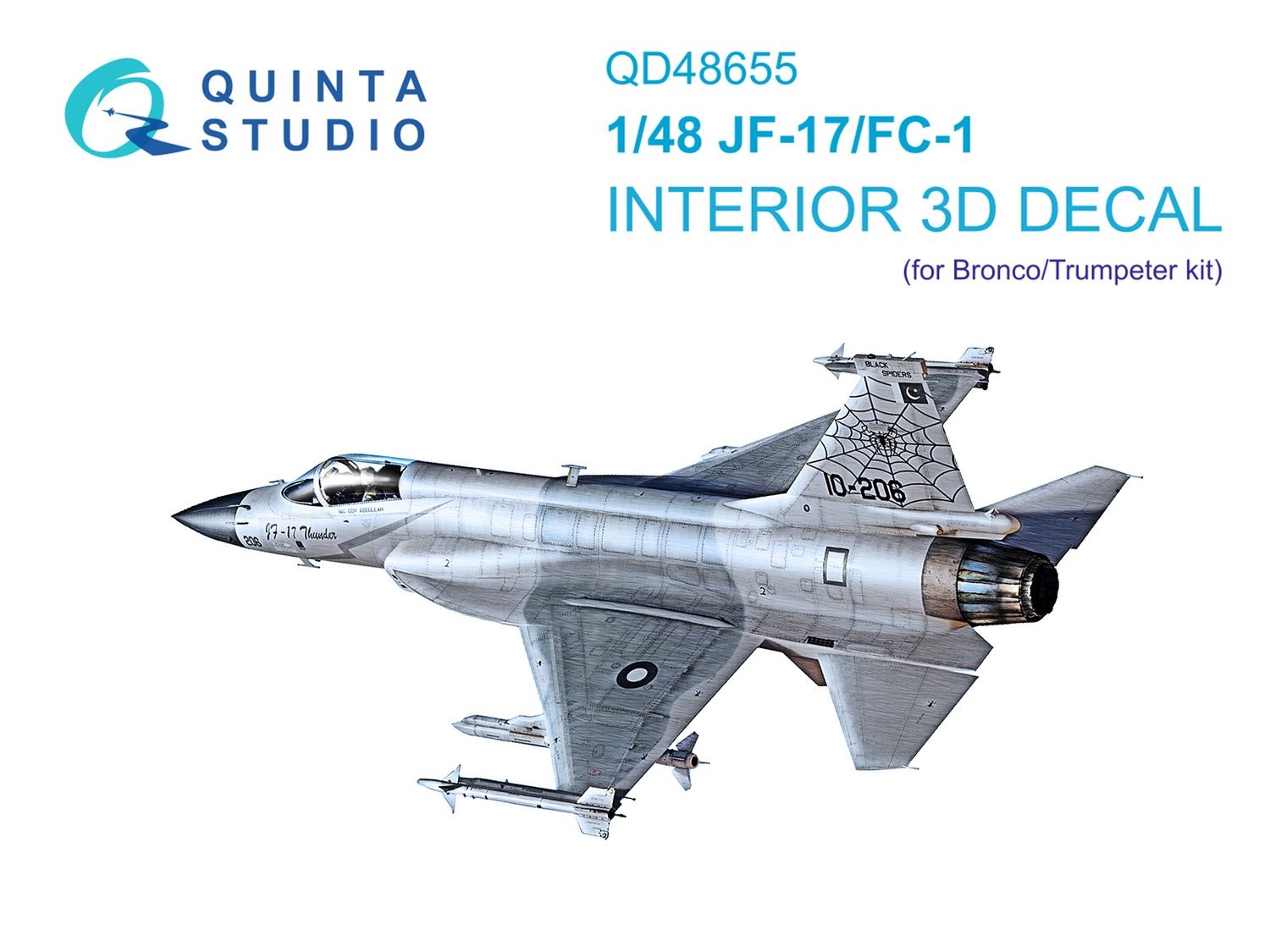 QD48655 - PAC/CAC JF-17/FC-1 3D-Printed &amp; coloured Interior on decal paper (Bronco/Trumpeter) - 1:48