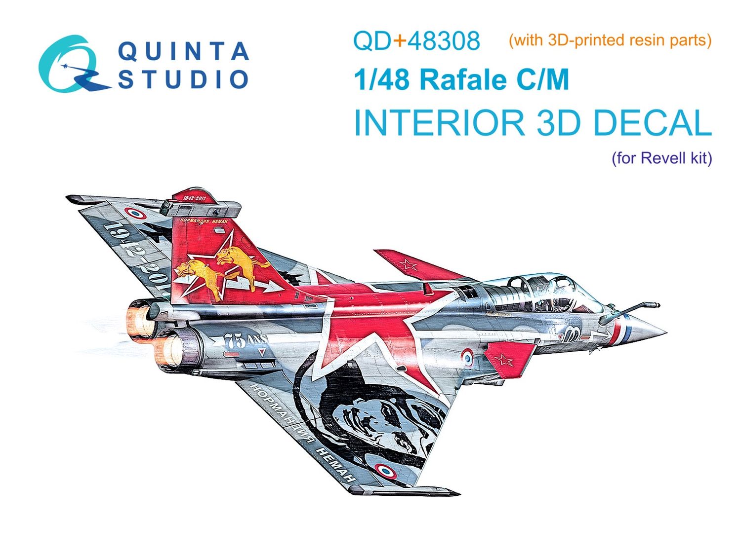 QD+48308 - Dassault Rafale C/M 3D-Printed &amp; coloured Interior on decal paper  (Revell) (with 3D-printed resin parts) - 1:48