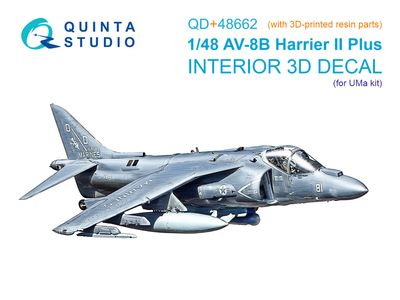 QD+48662 - AV-8B Harrier II Plus 3D-Printed &amp; coloured Interior on decal paper (UMa) (with 3D-printed resin parts) - 1:48