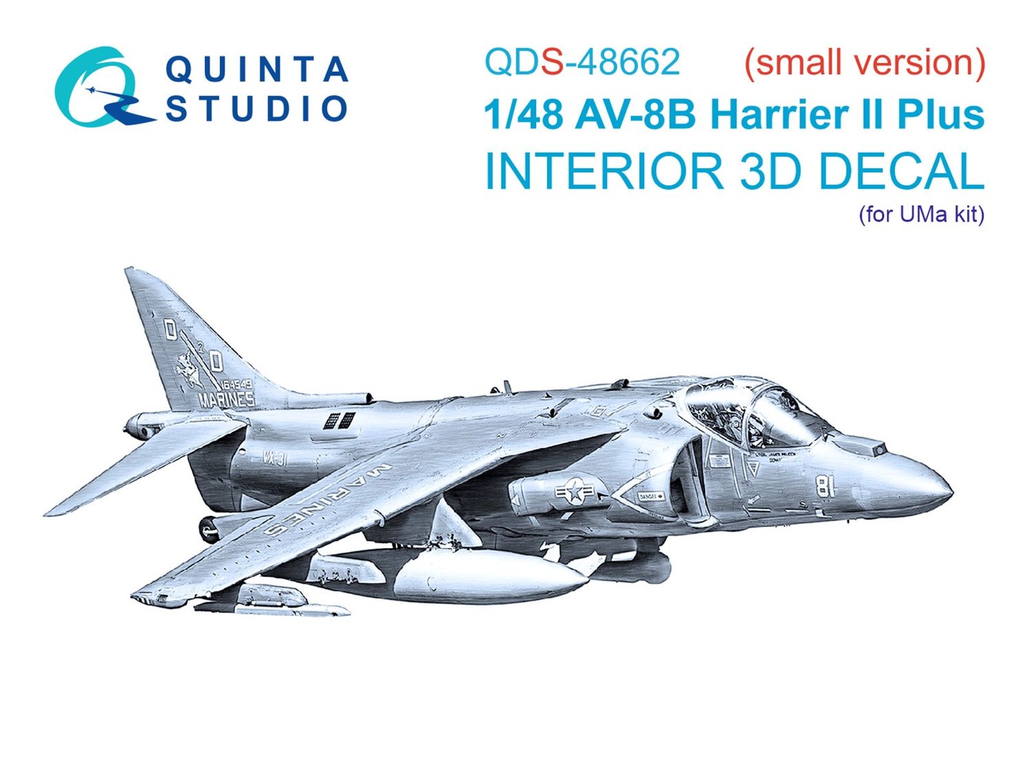 QDS-48662 - AV-8B Harrier II Plus 3D-Printed &amp; coloured Interior on decal paper (UMa) - Small version - 1:48