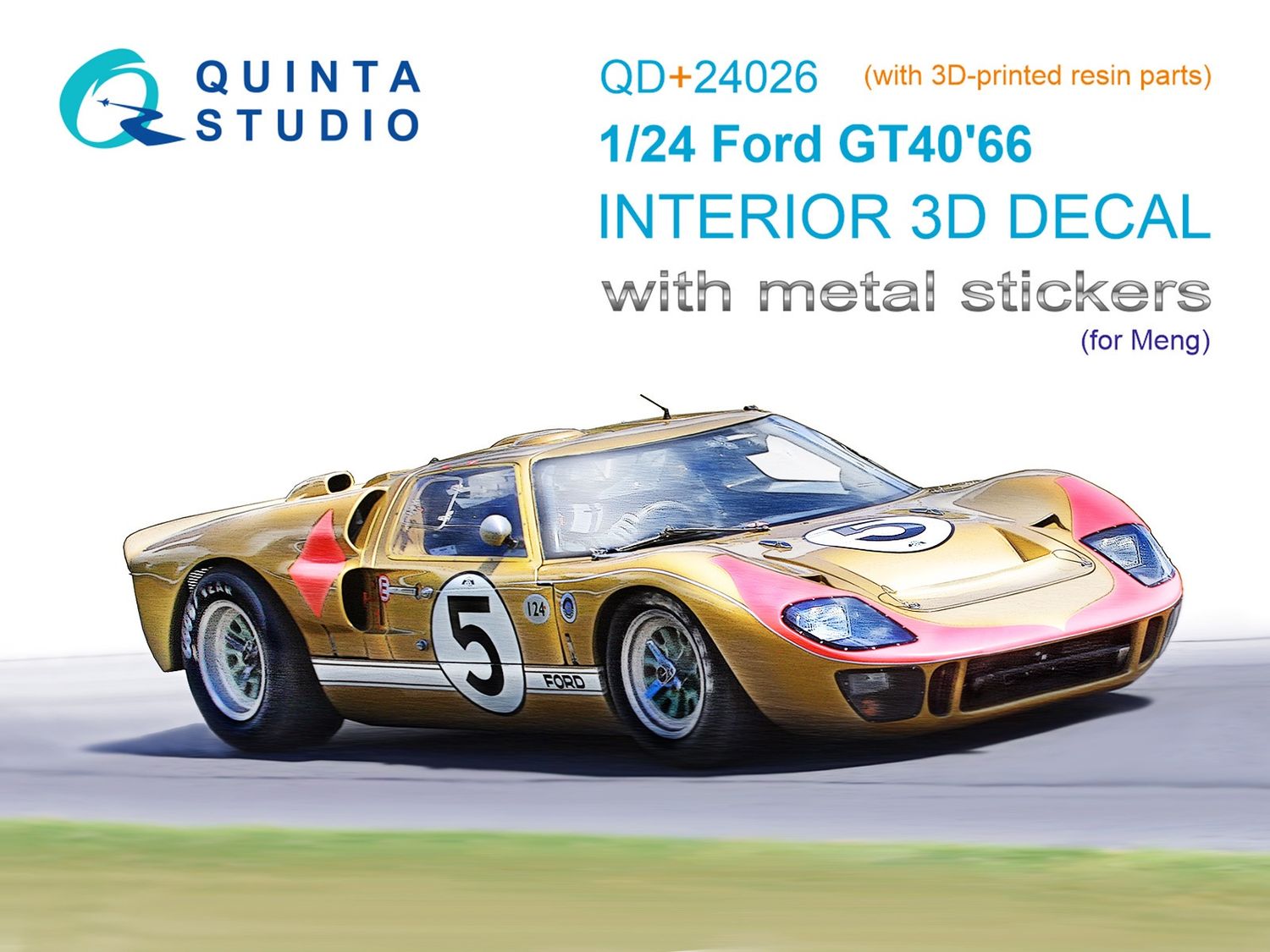 QD+24026 - Ford GT40 Mark II '66 3D-Printed &amp; coloured Interior on decal paper (Meng) (with 3D-printed resin and metal sticker parts) - 1:24