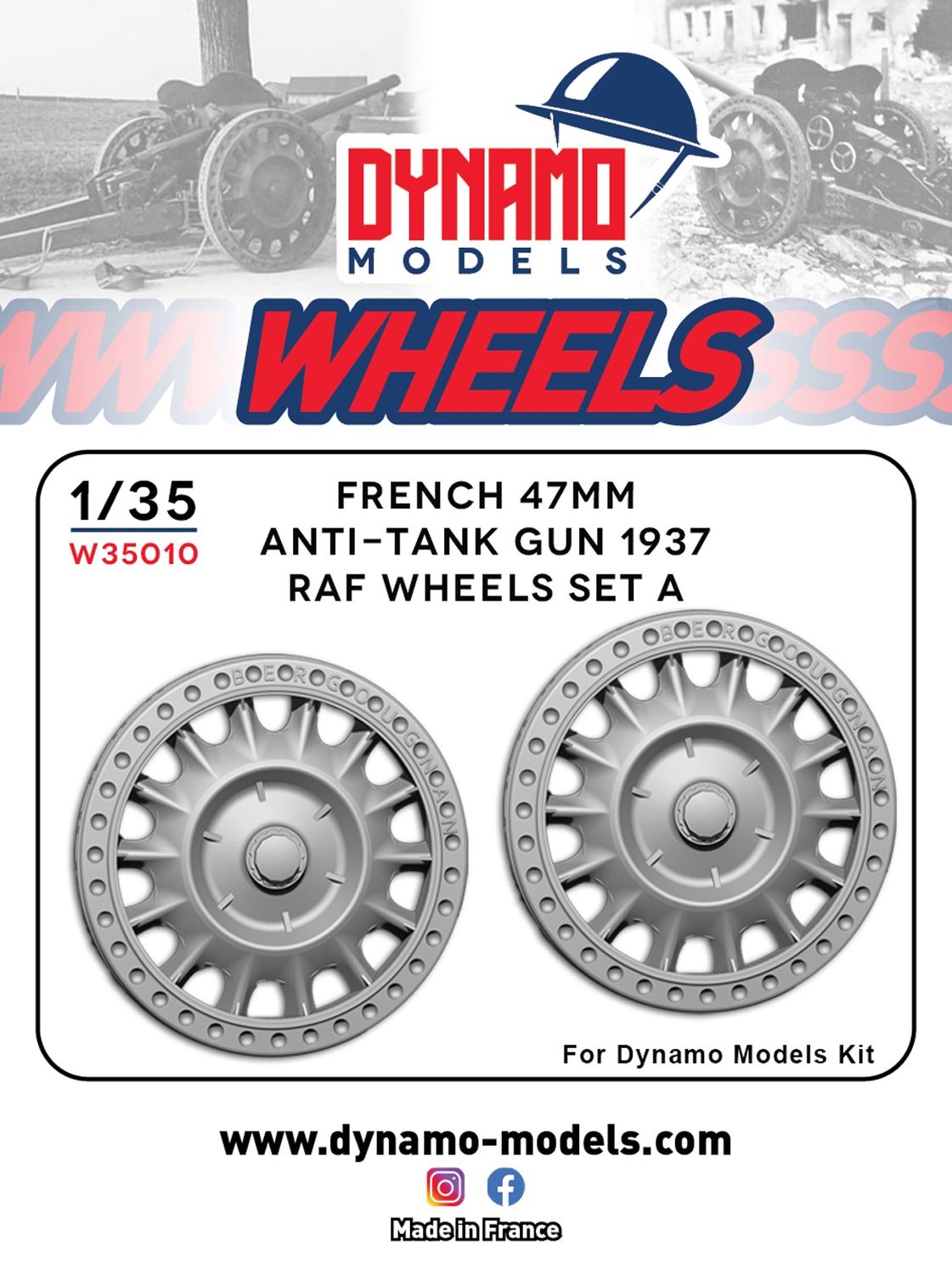 W35010 - Wheels Type RAF Version A for French 47mm Anti Tank Gun  - 1:35