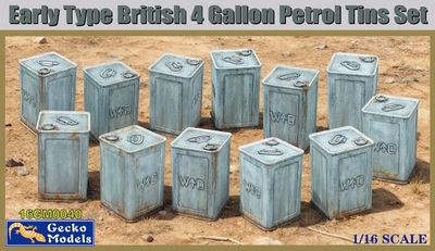 16GM0040 - Early Type British 4 Gallon Petrol Tins Set - 1:16