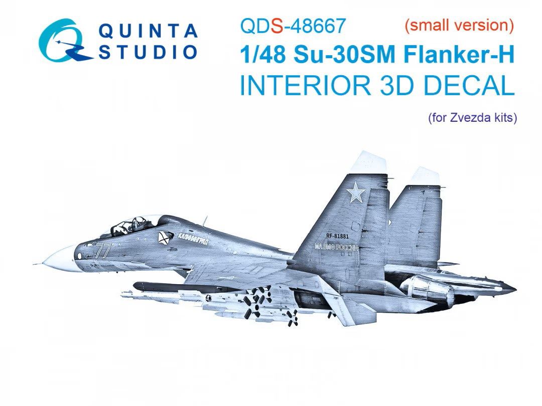 QDS-48667 - Su-30SM 3D-Printed &amp; coloured Interior on decal paper (Zvezda) - Small version - 1:48