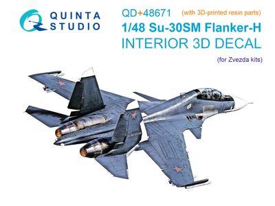 QD+48671 - Su-30SM 3D-Printed &amp; coloured Interior on decal paper (Zvezda) (with 3D-printed resin parts) - 1:48