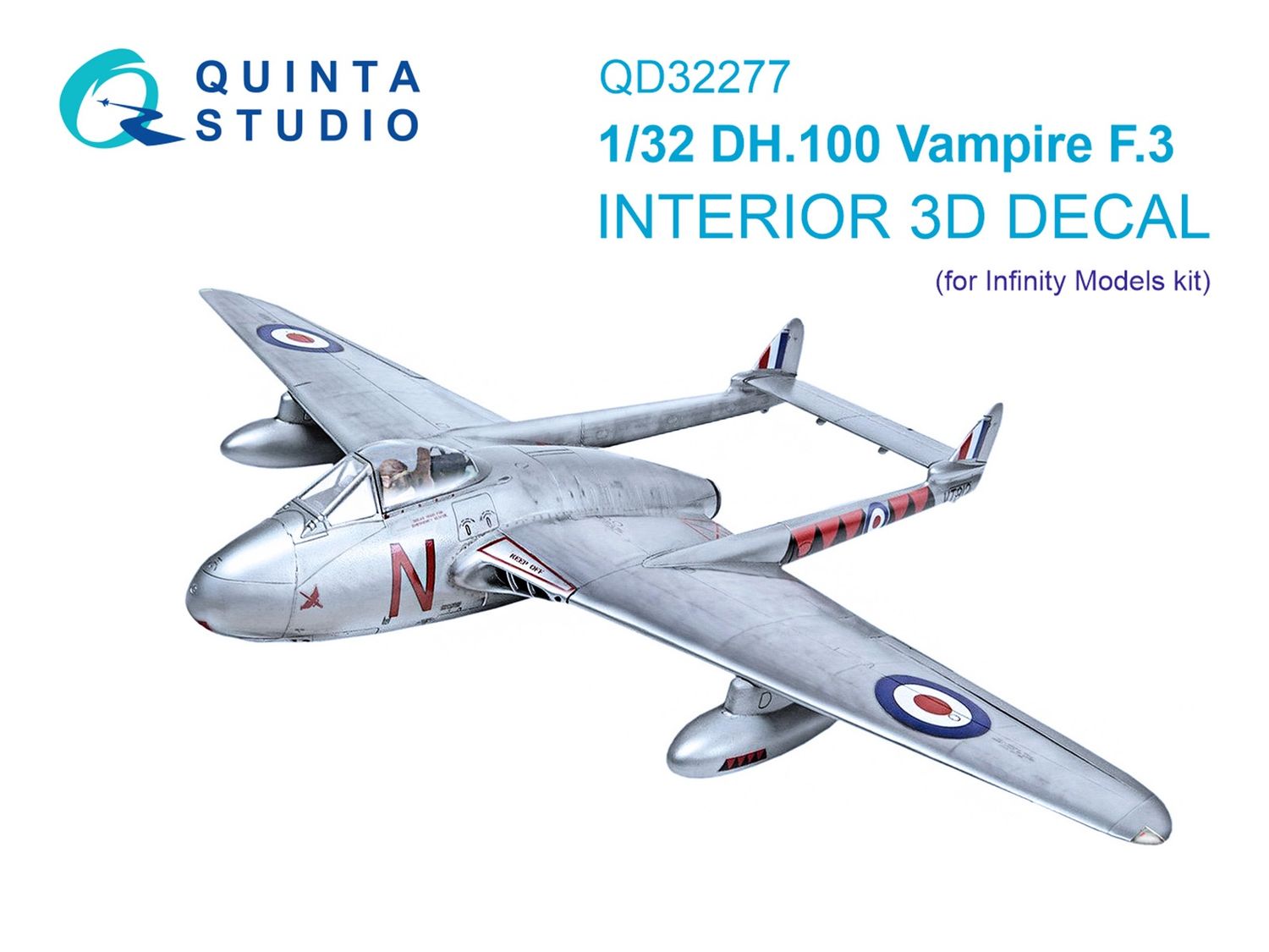 QD32277 - DH.100 Vampire F.3 3D-Printed &amp; coloured Interior on decal paper (Infinity Models) - 1:32