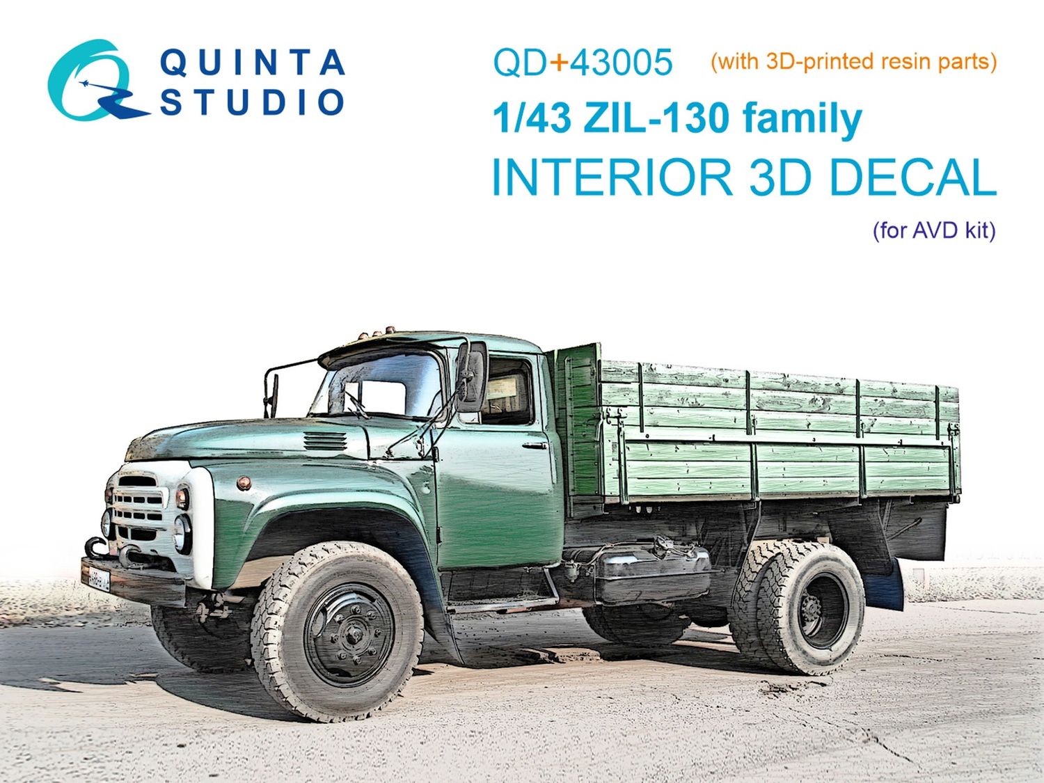 QD+43005 - ZIL-130 family 3D-Printed &amp; coloured Interior on decal paper (AVD) (with 3D-printed resin parts) - 1:43