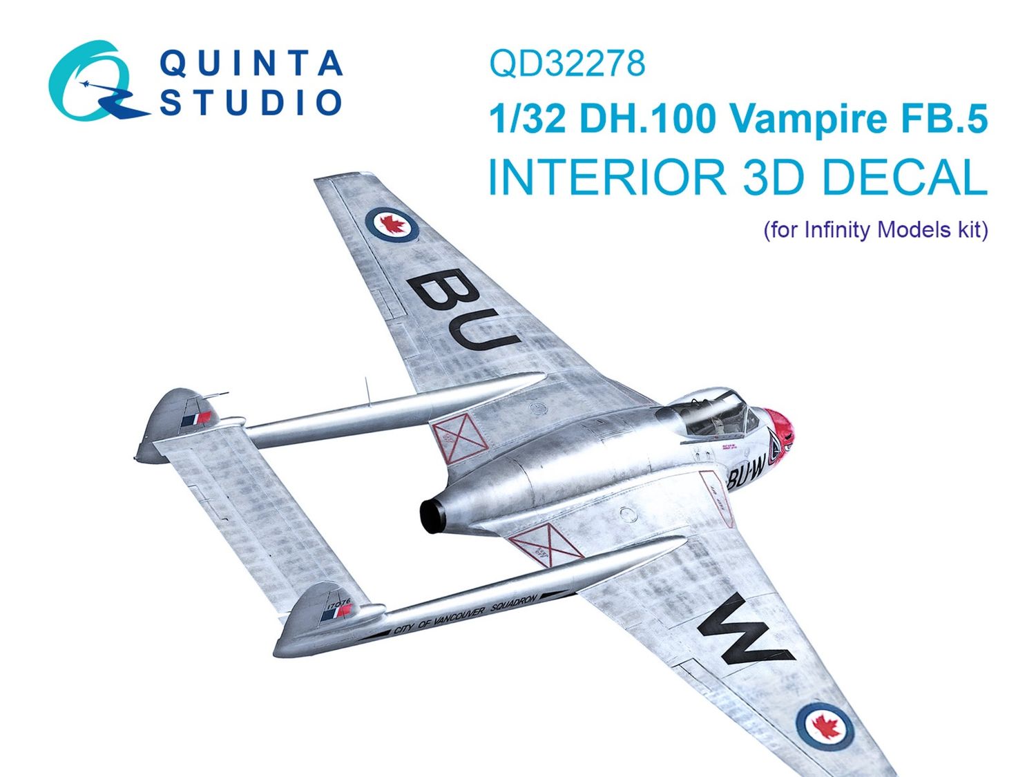 QD32278 - DH.100 Vampire FB.5 3D-Printed &amp; coloured Interior on decal paper (Infinity Models) - 1:32