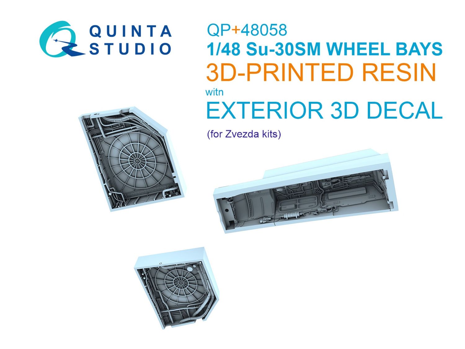 QP+48058 - Su-30SM Complete Wheel Wells (Zvezda) (with 3D-printed resin parts)  - 1:48