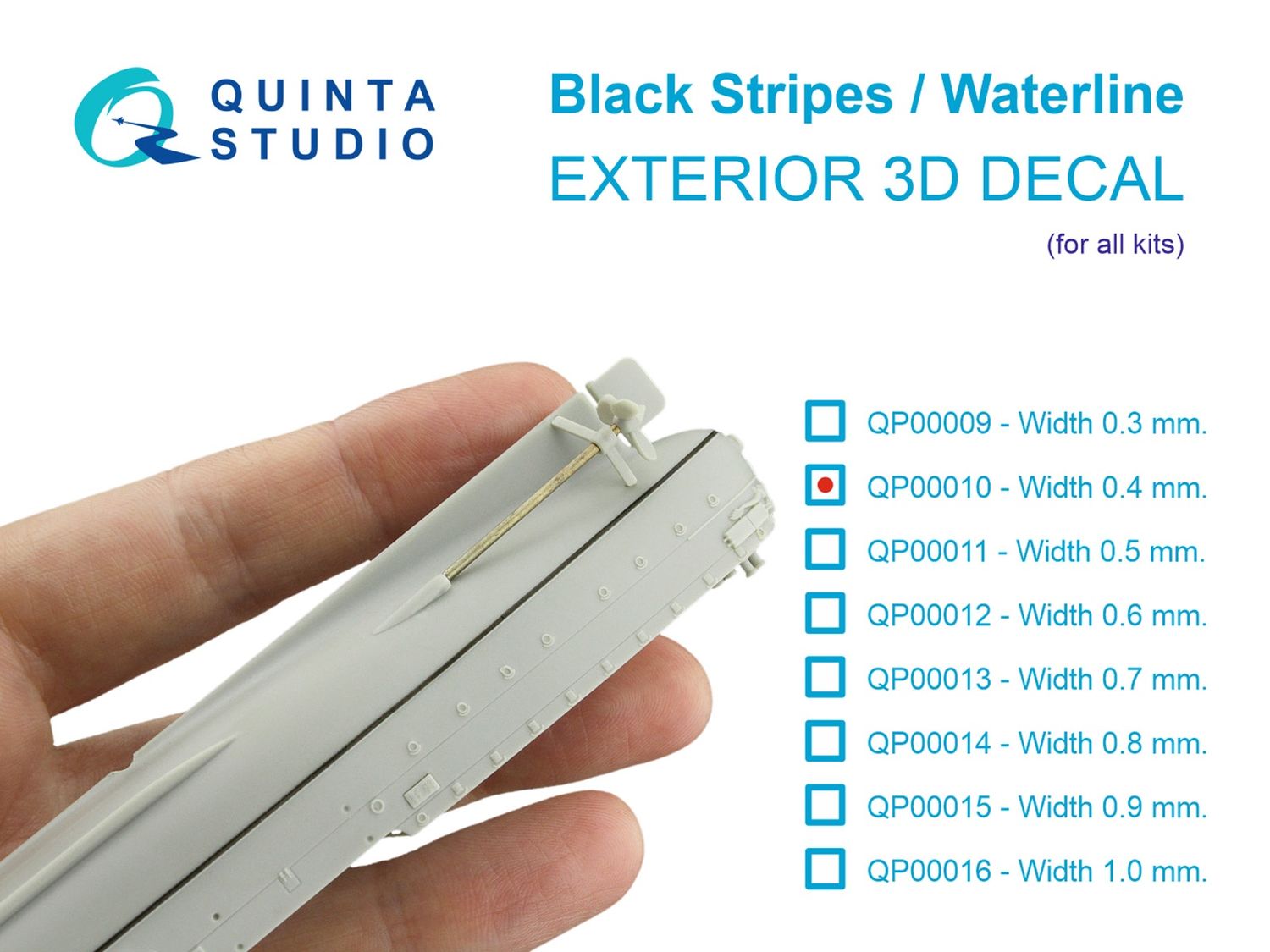QP00010 - Black stripes/waterlines. Width 0.4 mm, length 2820 mm.  (for all kits)