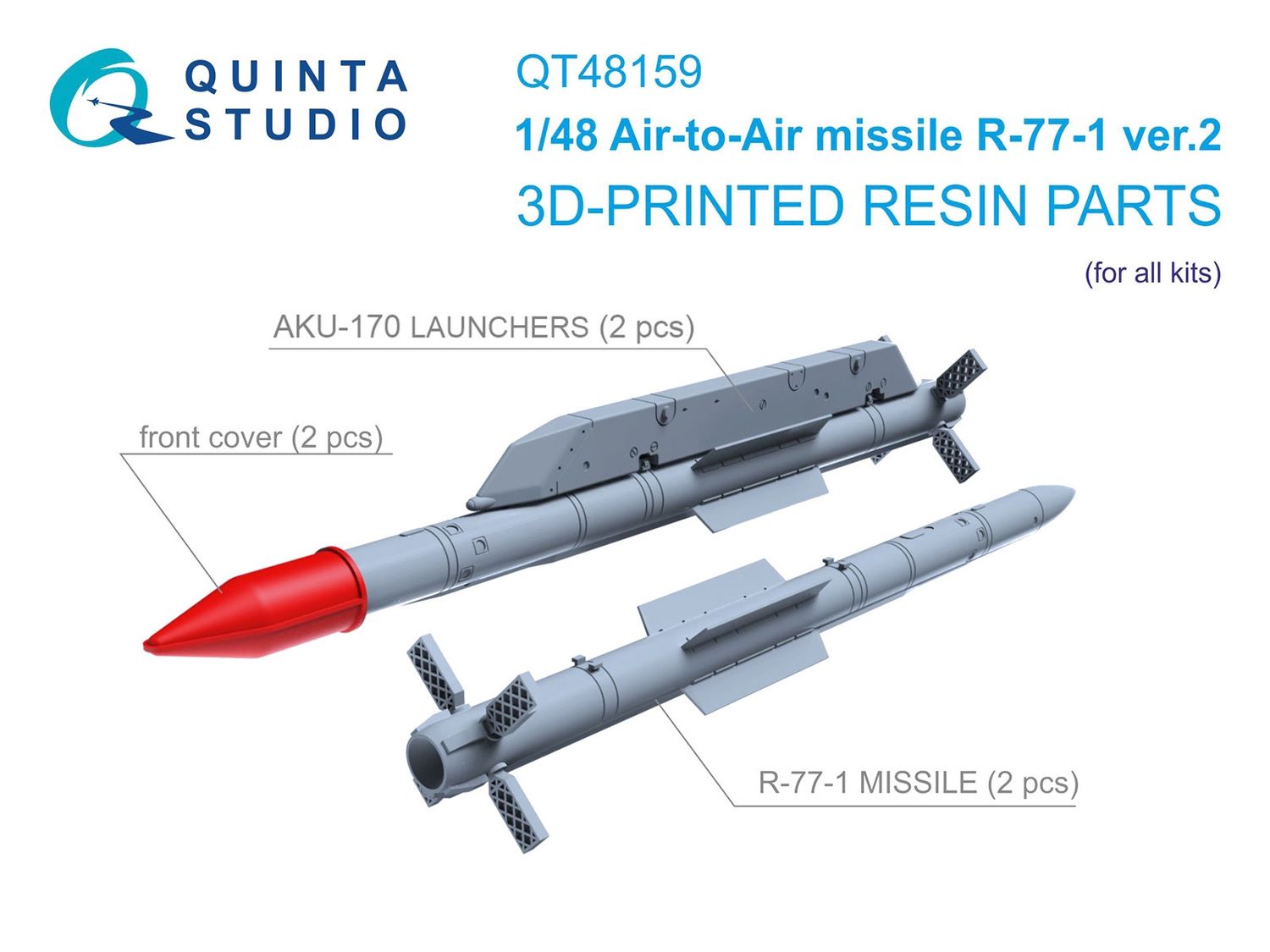 QT48159 - R-77-1 Ver.2 Air-to-Air Missiles with Launchers, 2 pcs (for all kits) - 1:48