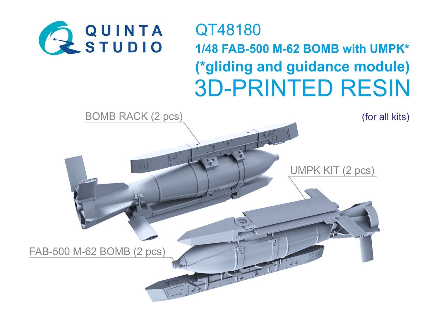 QT48180 - FAB-500 M-62 with UMPK, Guided Glide Bombs, 2 pcs (for all kits) - 1:48