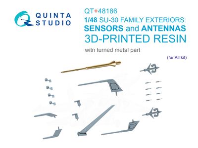 QT+48186 - Su-30SM Exterior set: External sensors, Antennas &amp; Pitot tube (for all kits) (3D printed resin and metal parts) - 1:48