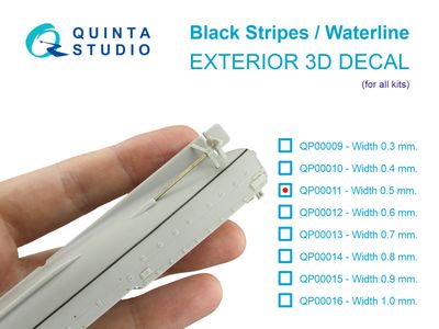 QP00011 - Black stripes/waterlines. Width 0.5 mm, length 2820 mm.  (for all kits)