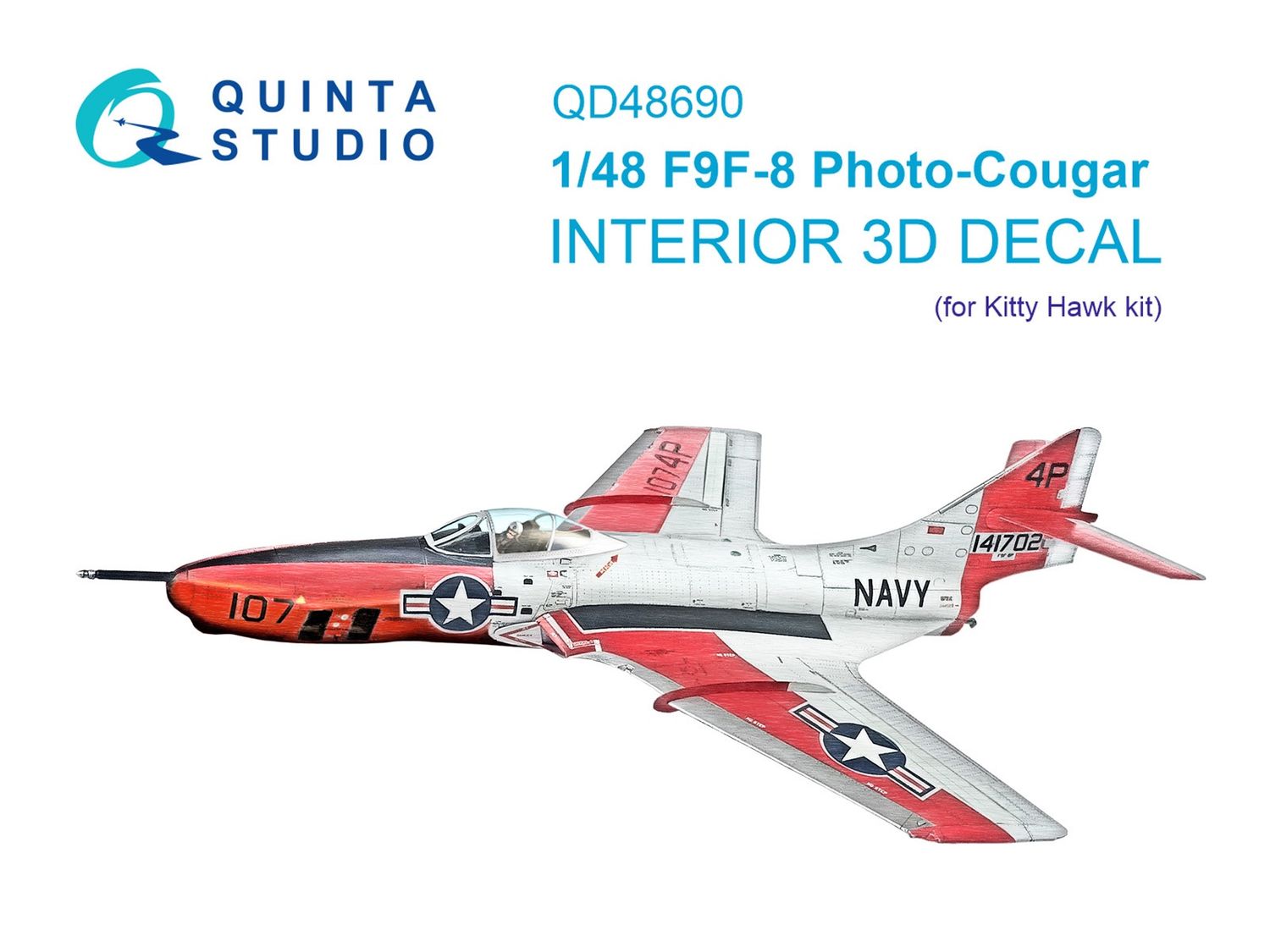 QD48690 - F9F-8P Photo-Cougar 3D-Printed &amp; coloured Interior on decal paper (Kitty Hawk) - 1:48