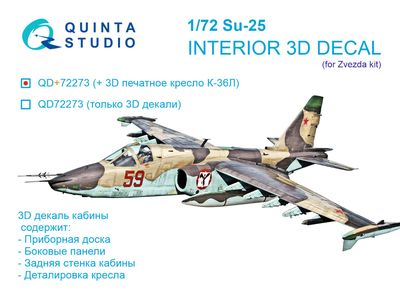 QD+72273 - Su-25 3D-Printed &amp; coloured Interior on decal paper (Zvezda) (with 3D-printed resin parts) - 1:72