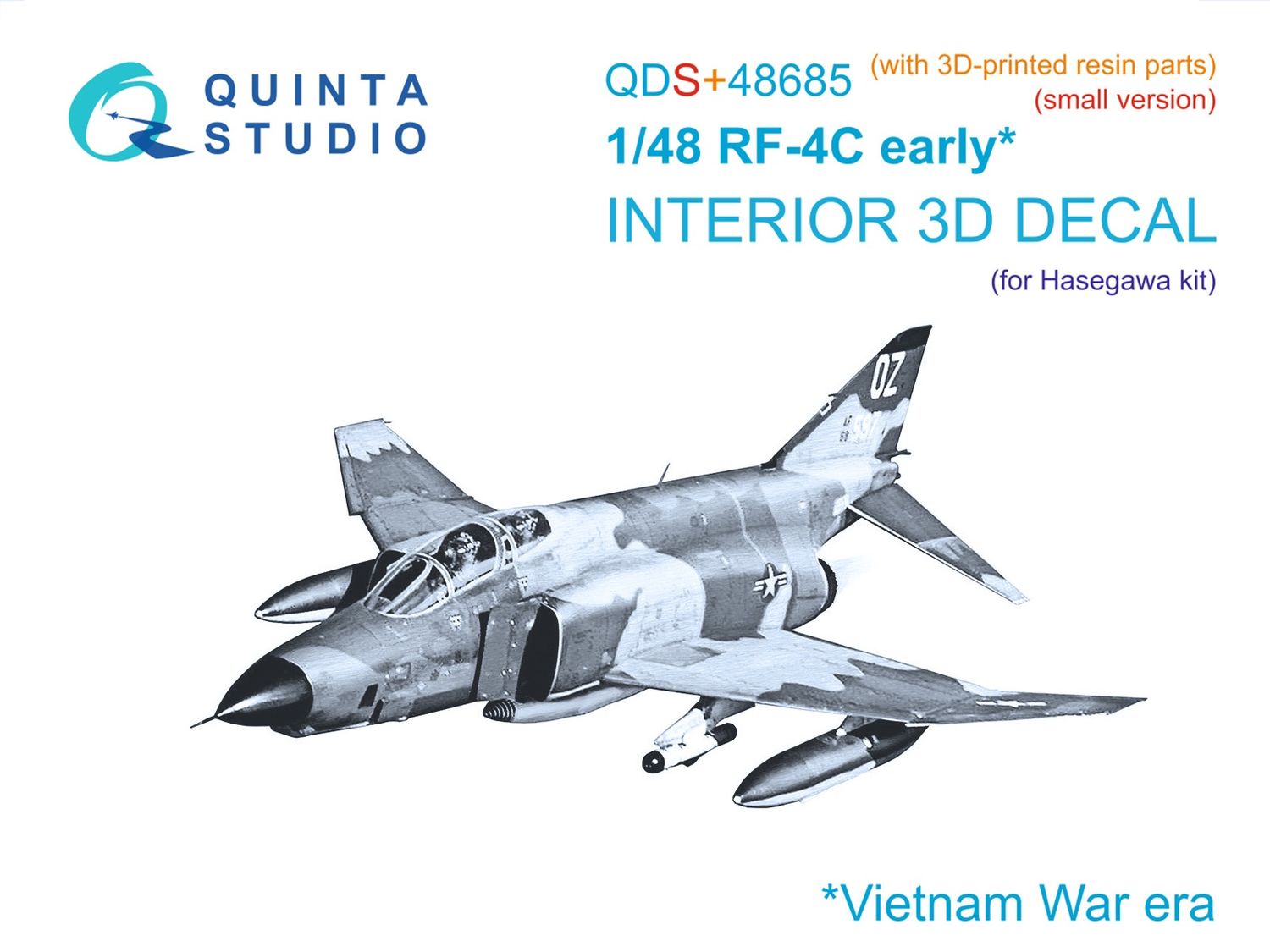 QDS+48685 - RF-4C Phantom II (early) 3D-Printed &amp; coloured Interior on decal paper (Hasegawa) - Small version (with 3D-printed resin parts) - 1:48