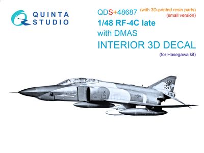 QDS+48687 - RF-4C Phantom II (late with DMAS) 3D-Printed &amp; coloured Interior on decal paper (Hasegawa) - Small version (with 3D-printed resin parts) - 1:48