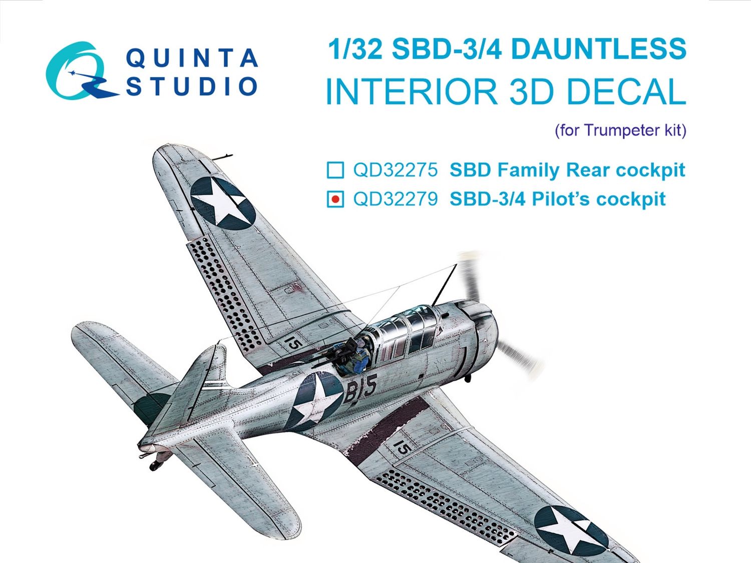 QD32279 - SBD-3/SBD-4 Dauntless Pilot's Cockpit 3D-Printed &amp; coloured Interior on decal paper (Trumpeter) - 1:32