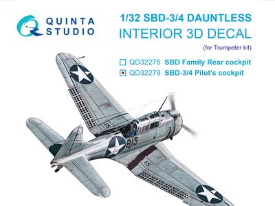 QD32279 - SBD-3/SBD-4 Dauntless Pilot's Cockpit 3D-Printed &amp; coloured Interior on decal paper (Trumpeter) - 1:32