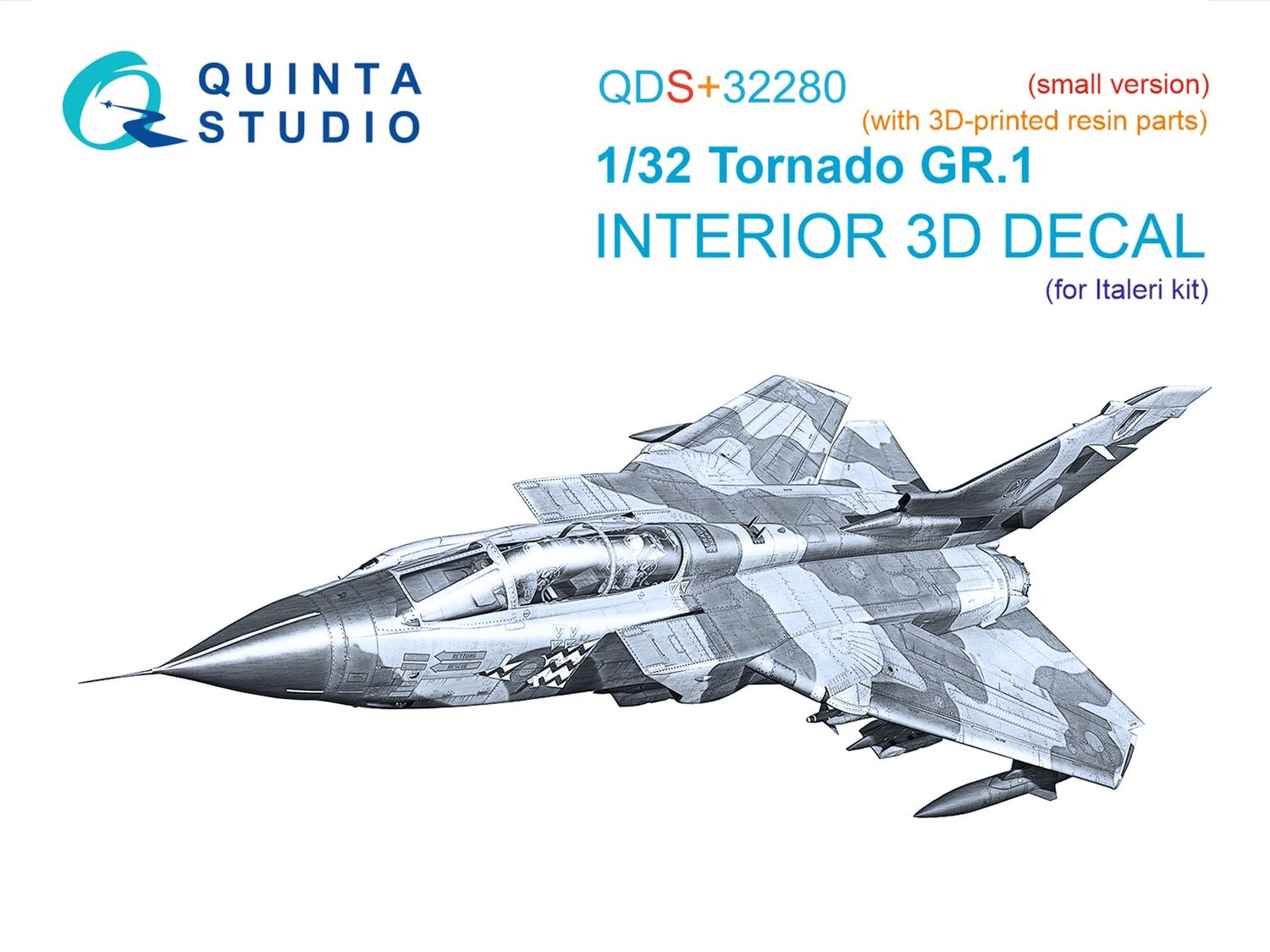 QDS+32280 - Tornado Gr.1 3D-Printed &amp; coloured Interior on decal paper (Italeri) - Small version - (with 3D-printed resin parts) - 1:32