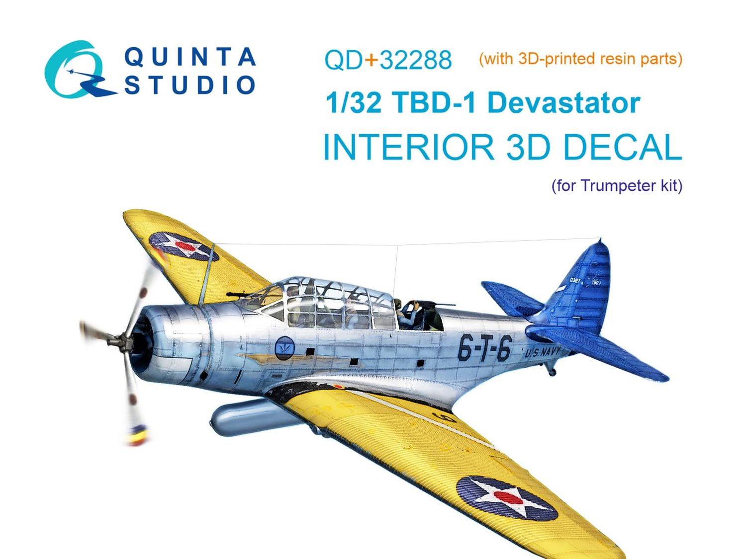 QD+32288 - TBD-1 Devastator 3D-Printed &amp; coloured Interior on decal paper (Trumpeter) (with 3D-printed resin parts) - 1:32