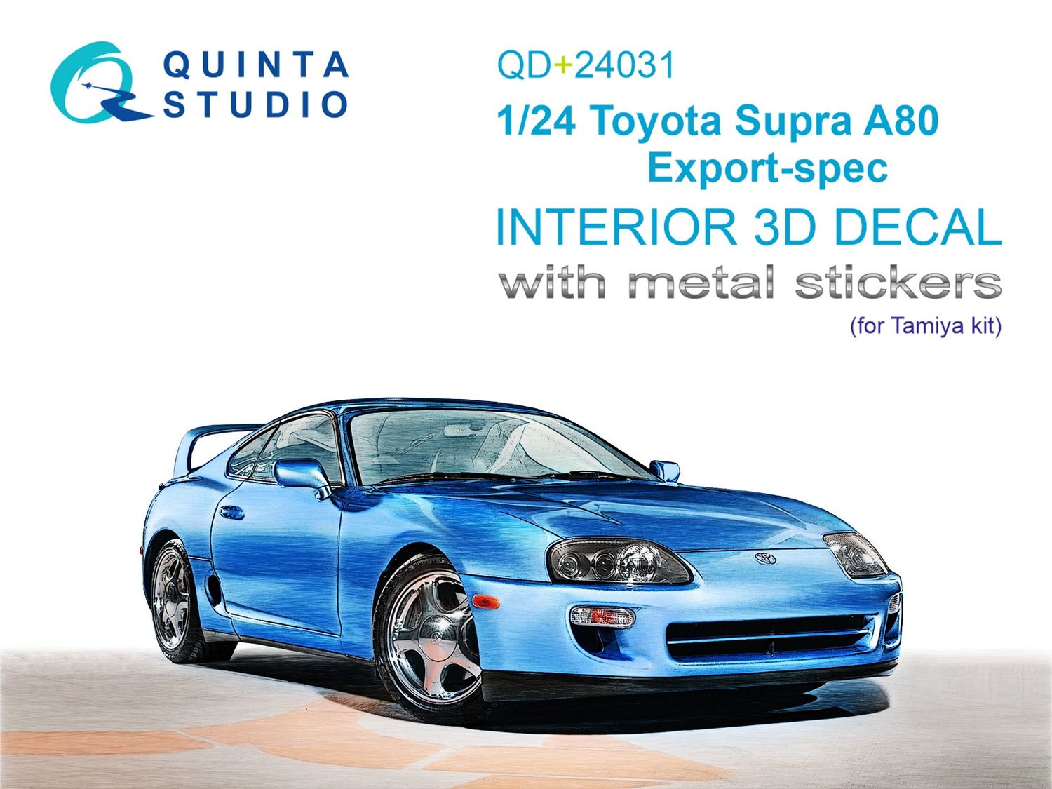 QD+24031 - Toyota Supra A80 Export-spec 3D-Printed &amp; coloured Interior on decal paper (Tamiya) (with metal sticker parts) - 1:24