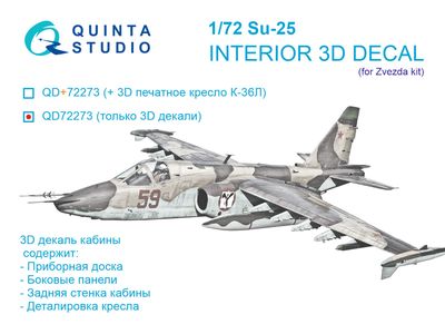 QD72273 - Su-25 3D-Printed &amp; coloured Interior on decal paper (Zvezda) - 1:72