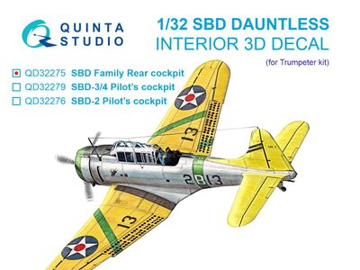 QD32275 - SBD Dauntless Family Rear Cockpit 3D-Printed &amp; coloured Interior on decal paper (Trumpeter) - 1:32