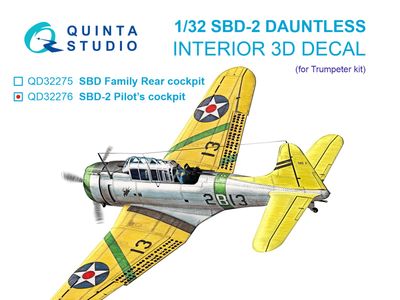 QD32276 - SBD-2 Dauntless Pilot's Cockpit 3D-Printed &amp; coloured Interior on decal paper (Trumpeter) - 1:32
