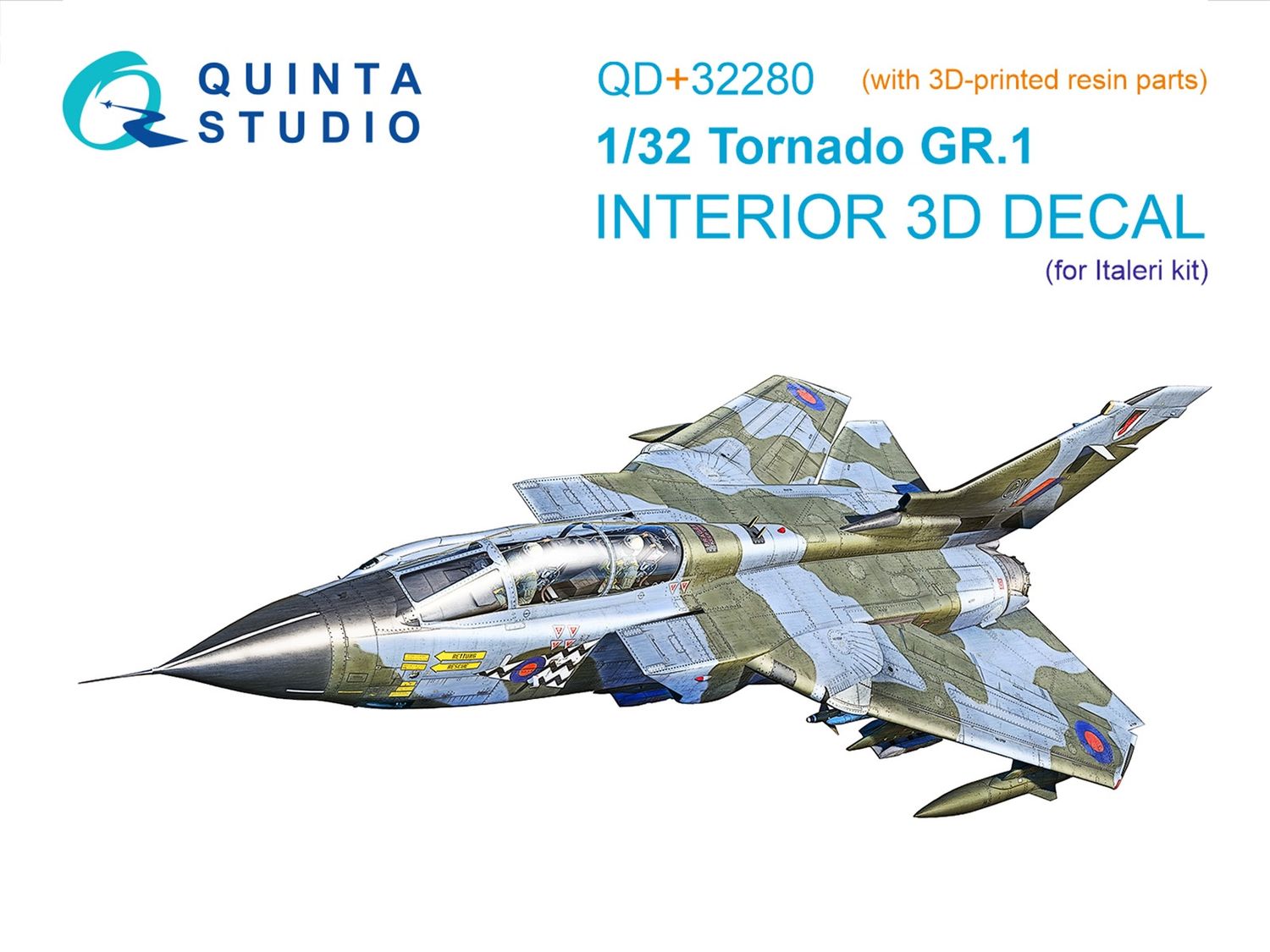 QD+32280 - Tornado Gr.1 3D-Printed &amp; coloured Interior on decal paper (Italeri) (with 3D-printed resin parts) - 1:32