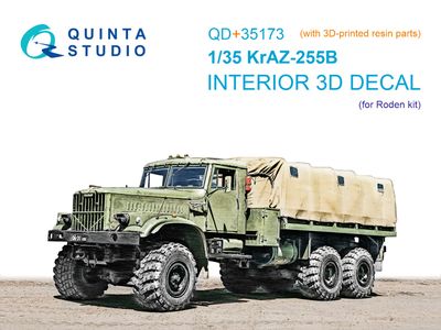 QD+35173 - KrAZ-255B 3D-Printed &amp; coloured Interior on decal paper (Roden) (with 3D-printed resin parts) - 1:35