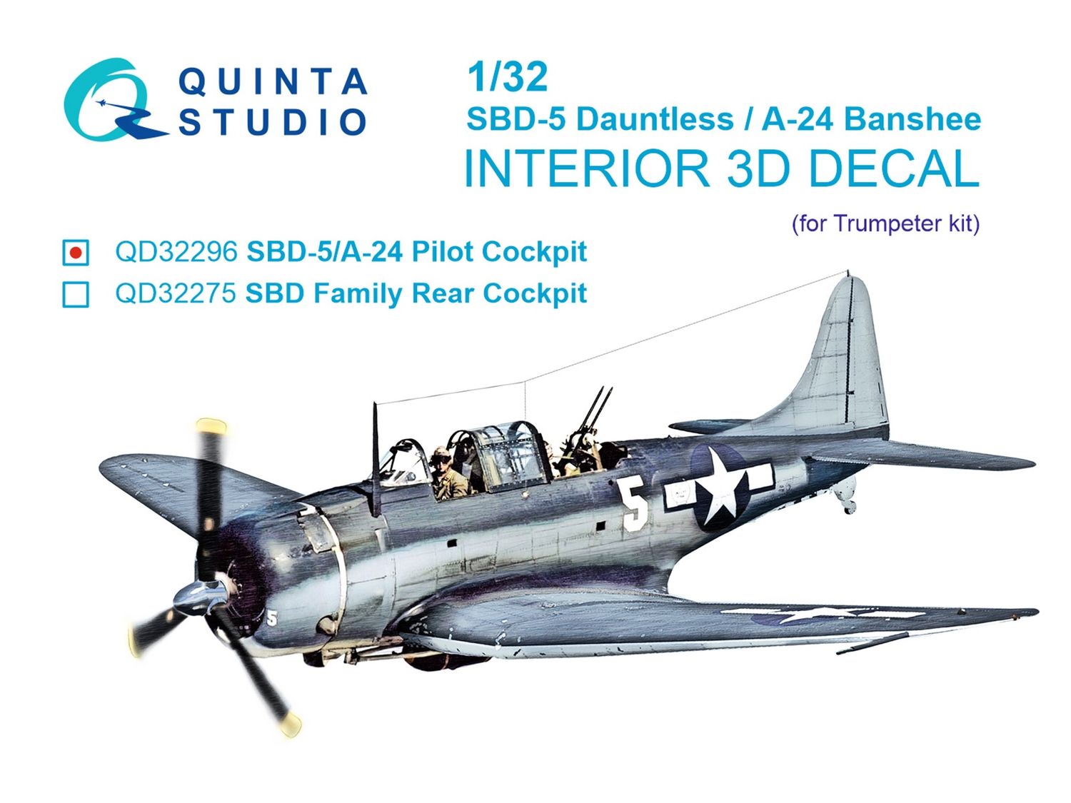 QD32296 - SBD-5 Dauntless/A-24B Banshee. Pilot's Cockpit 3D-Printed &amp; coloured Interior on decal paper (Trumpeter) - 1:32