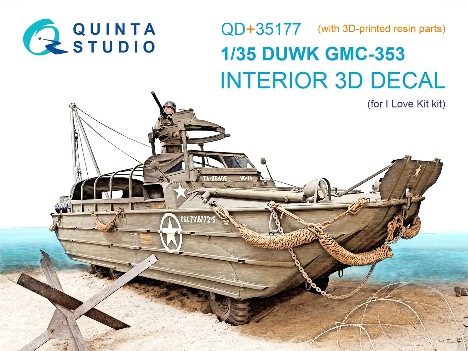 QD+35177 - GMC DUKW-353 3D-Printed &amp; coloured Interior on decal paper (I Love Kit) (with 3D-printed resin parts) - 1:35