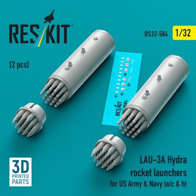 RS32-0584 - LAU-3A Hydra rocket launchers for US Army &amp; Navy(a/c&amp;h)(2 pcs) 3D printed model kit - 1:32