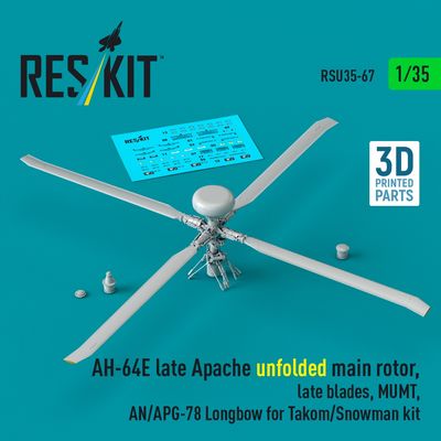 RSU35-0067 - AH-64E late Apache unfolded main rotor,late blades,MUMT,AN/APG-78 Longbow for Takom/Snowman kit 3D printed model kit - 1:35