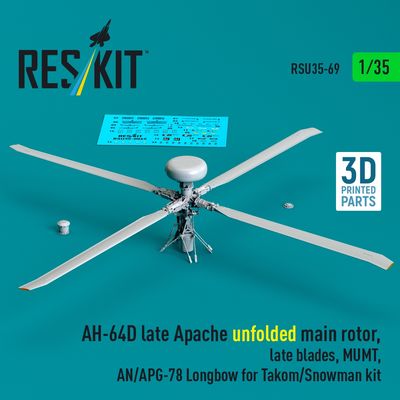 RSU35-0069 - AH-64D late Apache unfolded main rotor,late blades,MUMT,AN/APG-78 Longbow for Takom/Snowman kit 3D printed model kit - 1:35