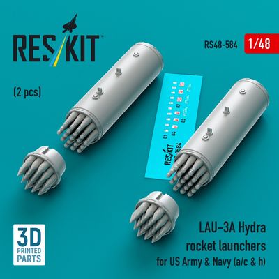 RS48-0584 - LAU-3A Hydra rocket launchers for US Army&amp;Navy(a/c&amp;h)(2pcs) 3D printed model kit - 1:48