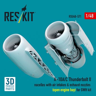 RSU48-0571 - A-10A/C Thunderbolt II nacelles with air intakes&amp;exhaust nozzles(open engine bay) for GWH kit 3D printed model kit - 1:48