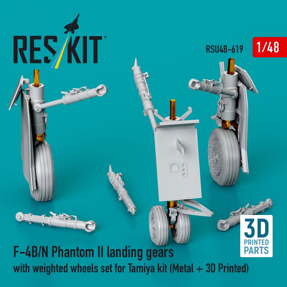 RSU48-0619 - F-4B/N Phantom II landing gears with weighted wheels set for Tamiya kit(Metal+3D printed model kit) - 1:48