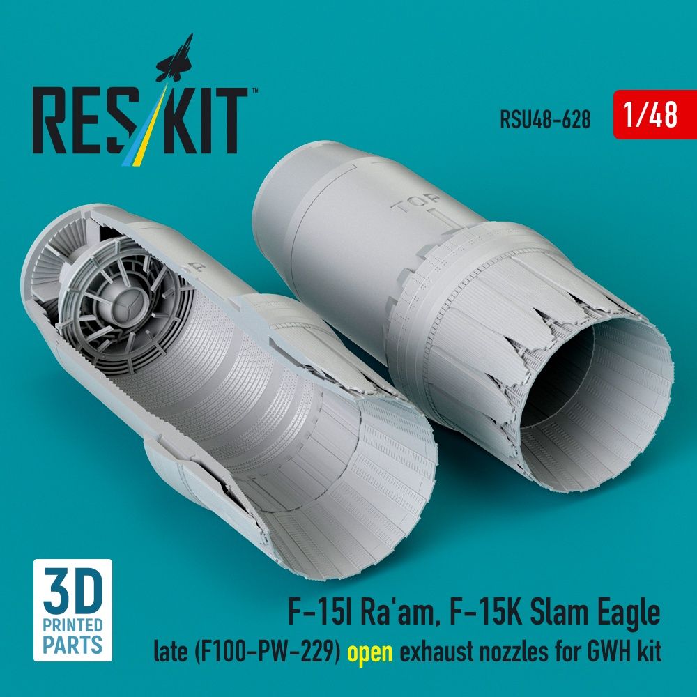 RSU48-0628 - F‑15I Ra'am,F‑15K Slam Eagle late(F100-PW-229) open exhaust nozzles for GWH kit 3D printed model kit - 1:48