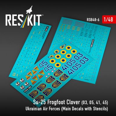 RSB48-0006 - Su-25 Frogfoot Clover(BLUE 03,05,41,45) Ukrainian Air Forces main decals with stencils for scale model - 1:48